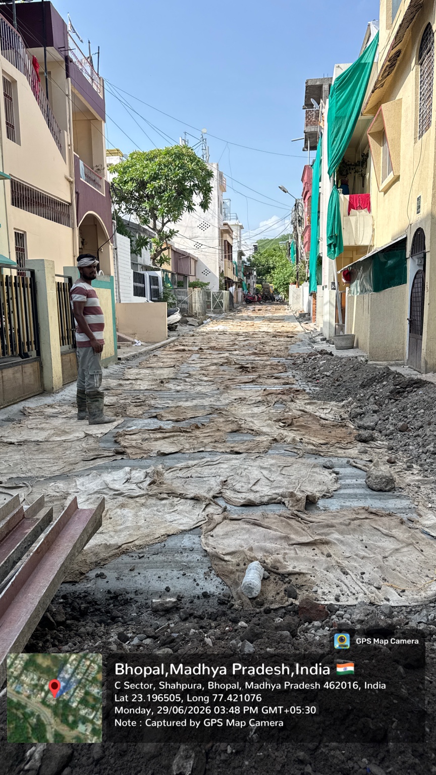 Cement concrete road work in progress